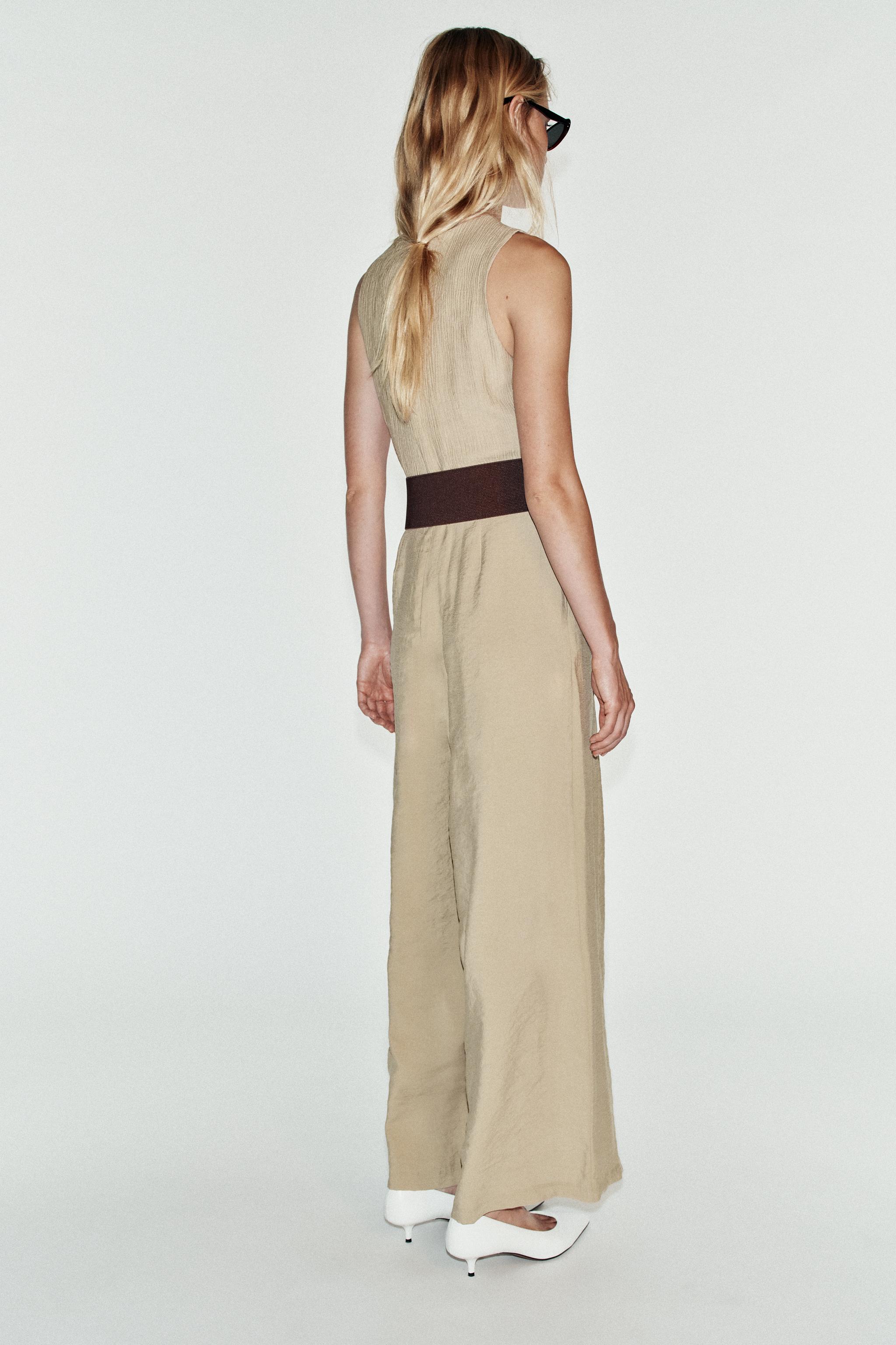 COMBINED WIDE-LEG BELTED JUMPSUIT